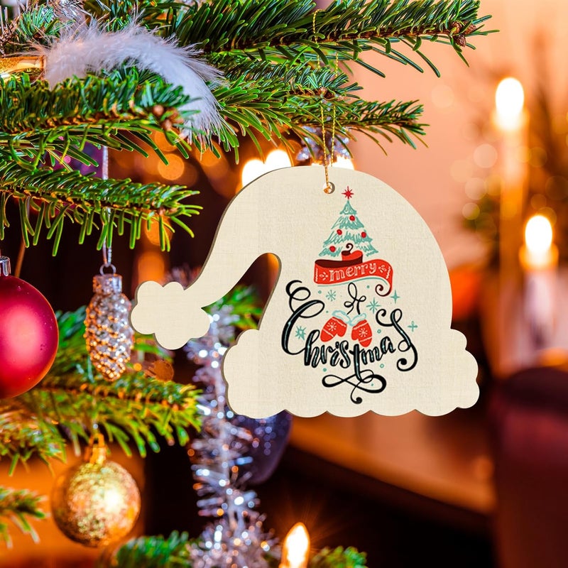 Sophena Large Christmas Wooden Ornaments to Paint 10Pcs, DIY Blank Unfinished Santa Hat Wood Cutout Ornament for Crafts Hanging Decorations, Halloween Thanksgiving Wedding Birthday Party Decoration - Image 5